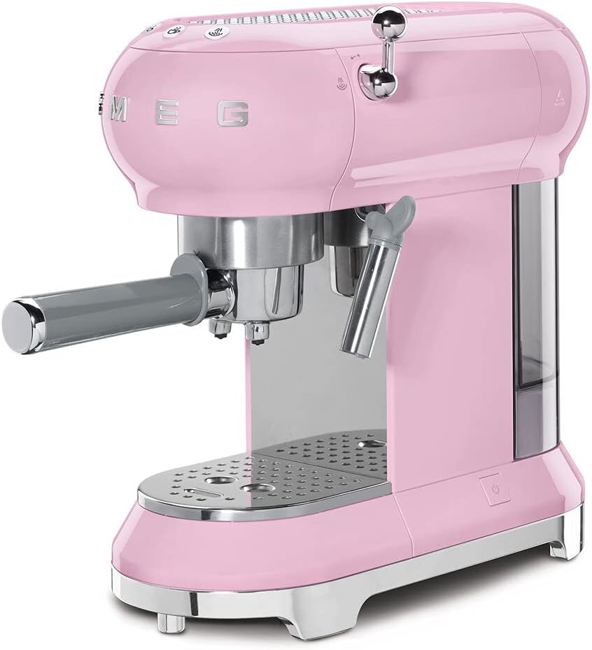Premium AI Image  A pink espresso machine with a coffee maker in the  background.